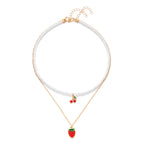 Collier Multirangs Perles et Fraises Rouge et Blanc