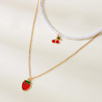 Collier Multirangs Perles et Fraises Rouge et Blanc