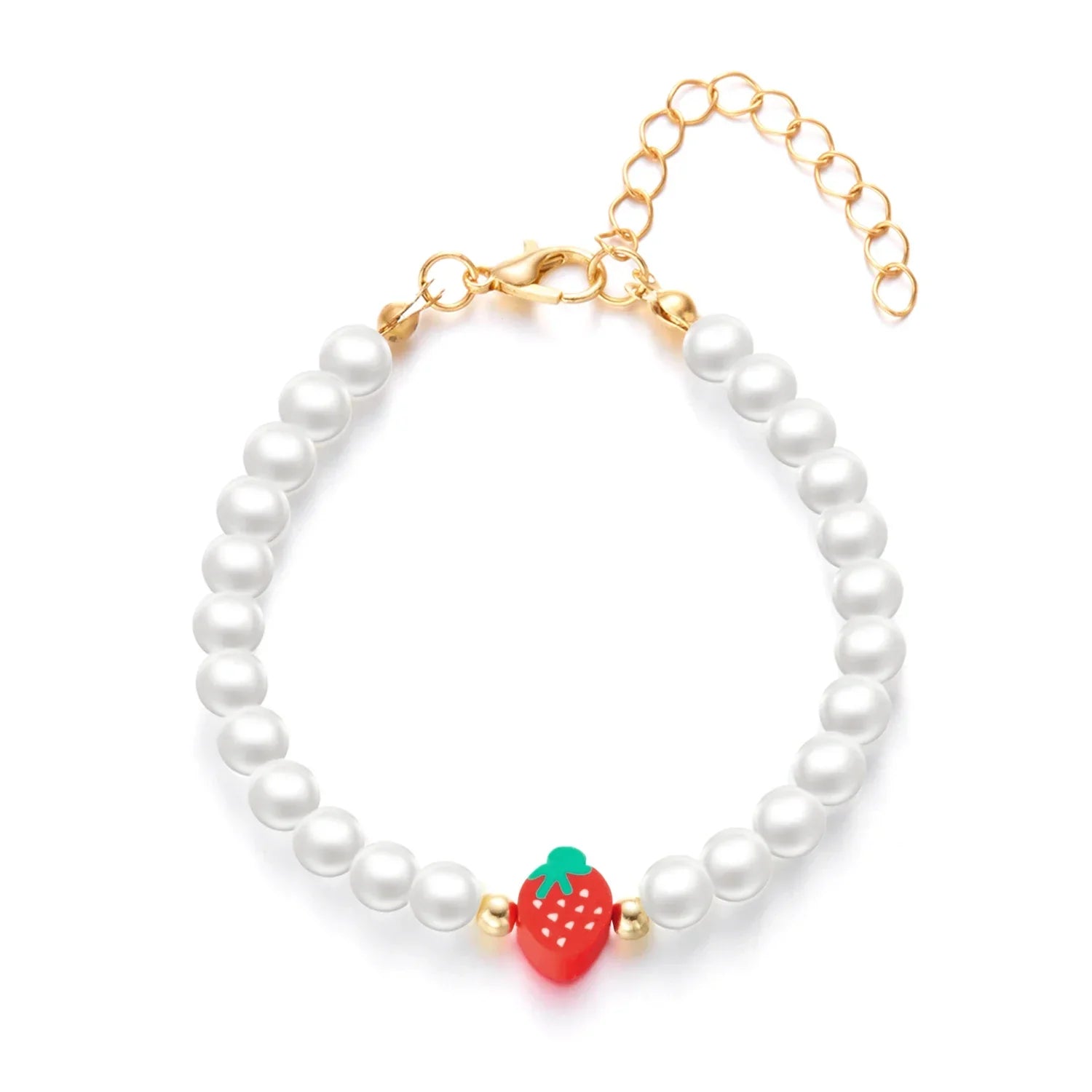 Collier Multirangs Perles et Fraises Rouge et Blanc