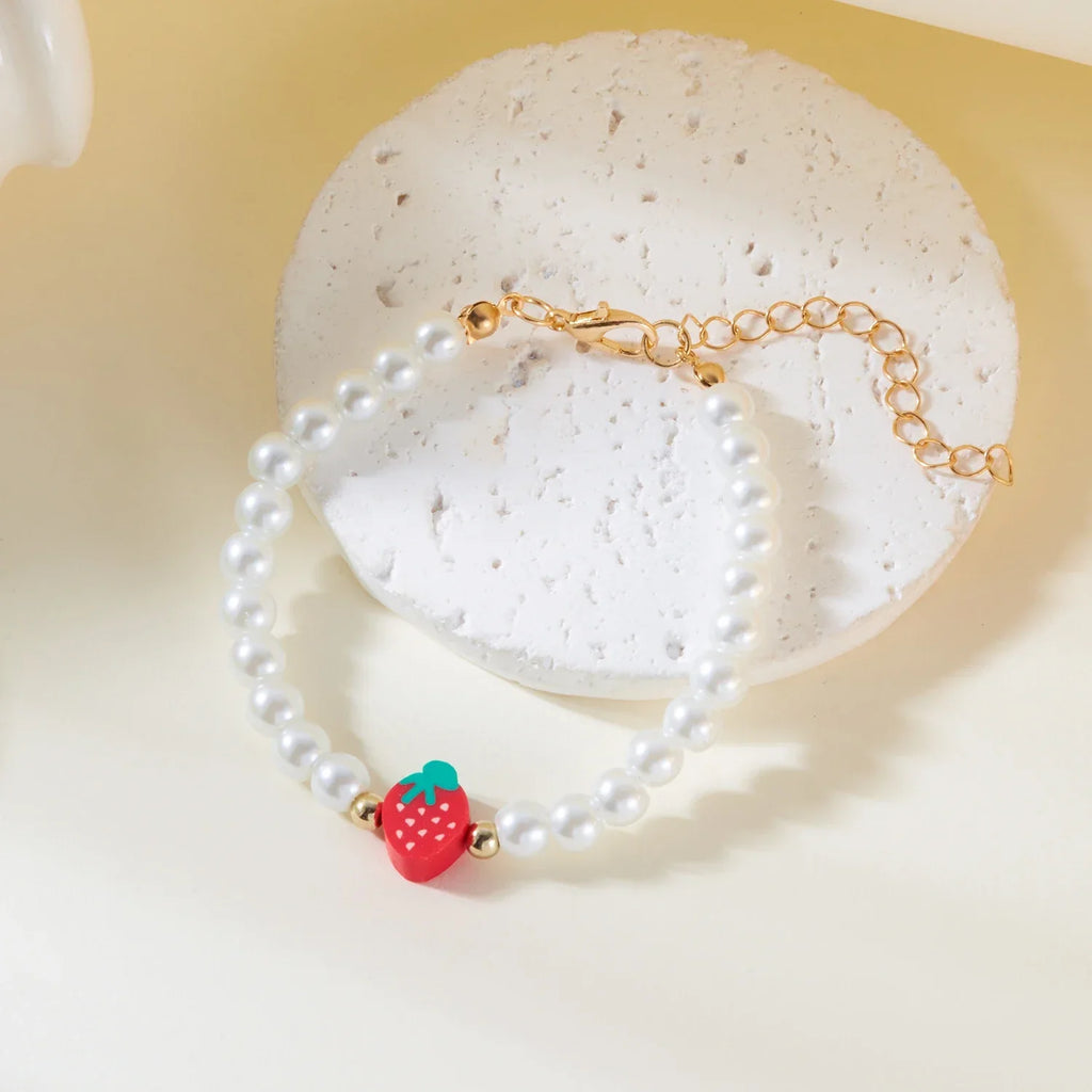 Collier Multirangs Perles et Fraises Rouge et Blanc
