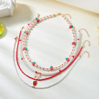 Collier Multirangs Perles et Fraises Rouge et Blanc