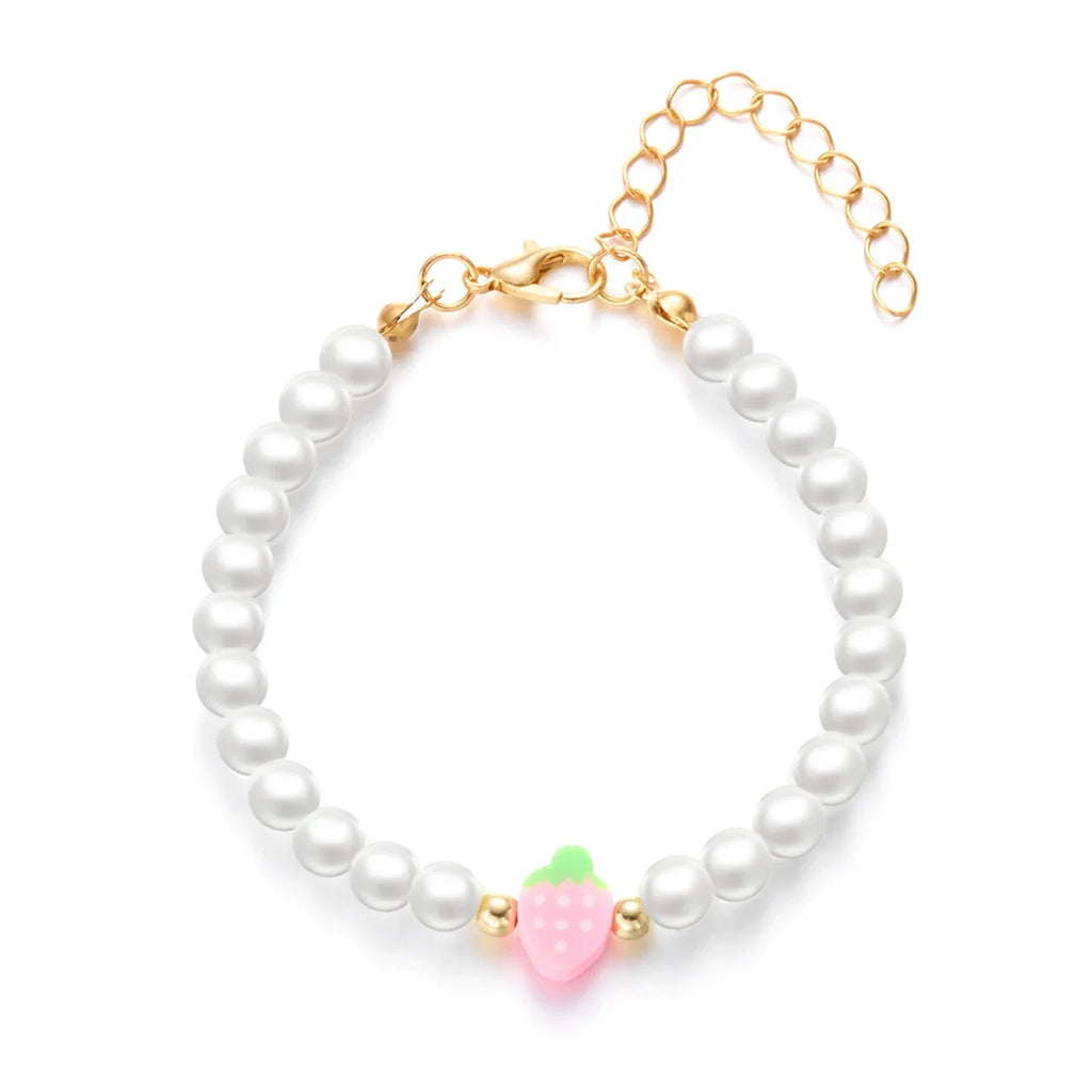 Collier Multirangs Perles et Fraises Rouge et Blanc