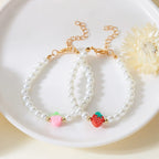 Collier Multirangs Perles et Fraises Rouge et Blanc
