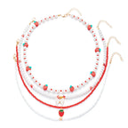 Collier Multirangs Perles et Fraises Rouge et Blanc