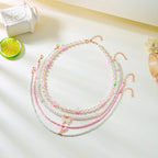 Collier Multirangs Perles et Fraises Rouge et Blanc