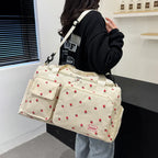 Sac Duffle en Velours Côtelé Écru à Fraises