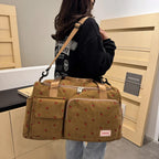 Sac Duffle en Velours Côtelé Écru à Fraises