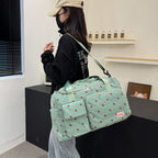 Sac Duffle en Velours Côtelé Écru à Fraises