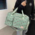 Sac Duffle en Velours Côtelé Écru à Fraises