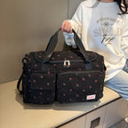 Sac Duffle en Velours Côtelé Écru à Fraises