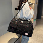 Sac Duffle en Velours Côtelé Écru à Fraises