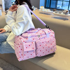 Sac Duffle en Velours Côtelé Écru à Fraises