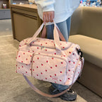 Sac Duffle en Velours Côtelé Écru à Fraises