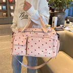 Sac Duffle en Velours Côtelé Écru à Fraises