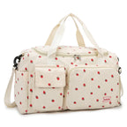 Sac Duffle en Velours Côtelé Écru à Fraises