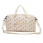 Sac Duffle en Velours Côtelé Écru à Fraises