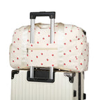 Sac Duffle en Velours Côtelé Écru à Fraises