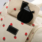 Sac Duffle en Velours Côtelé Écru à Fraises