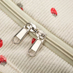 Sac Duffle en Velours Côtelé Écru à Fraises