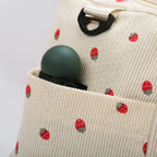 Sac Duffle en Velours Côtelé Écru à Fraises