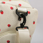 Sac Duffle en Velours Côtelé Écru à Fraises