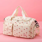 Sac Duffle en Velours Côtelé Écru à Fraises
