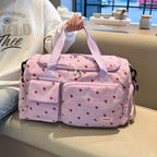 Sac Duffle en Velours Côtelé Écru à Fraises