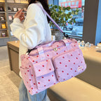 Sac Duffle en Velours Côtelé Écru à Fraises