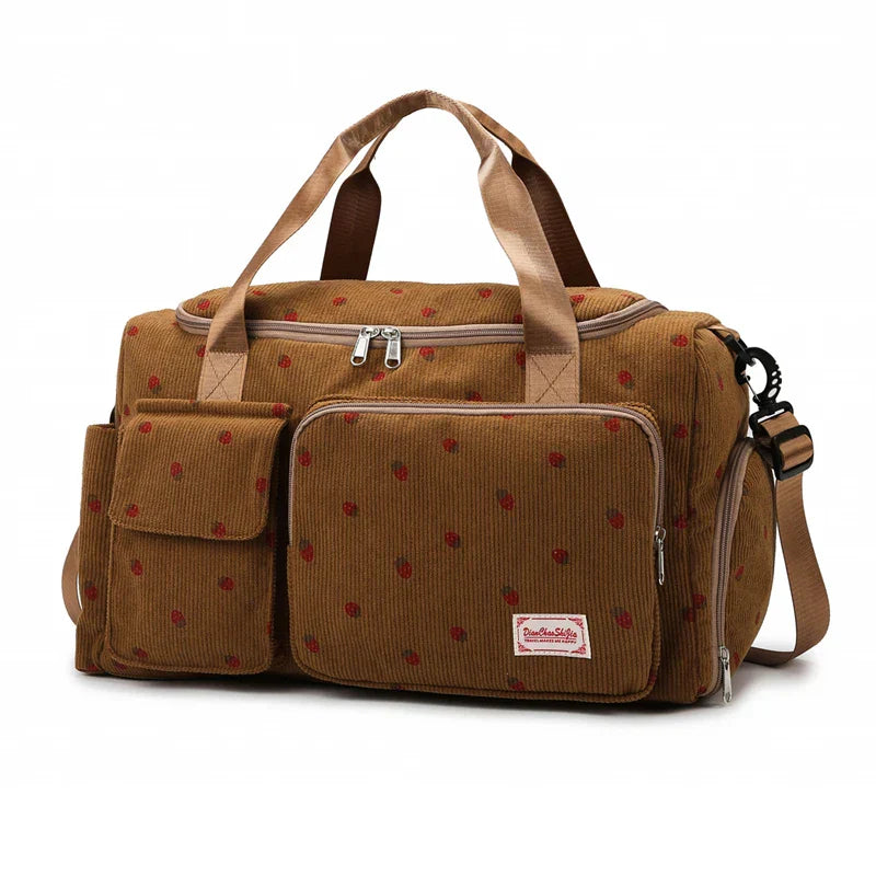 Sac velours côtelé motif fraise avec compartiment chaussures - Câlin Kawaii