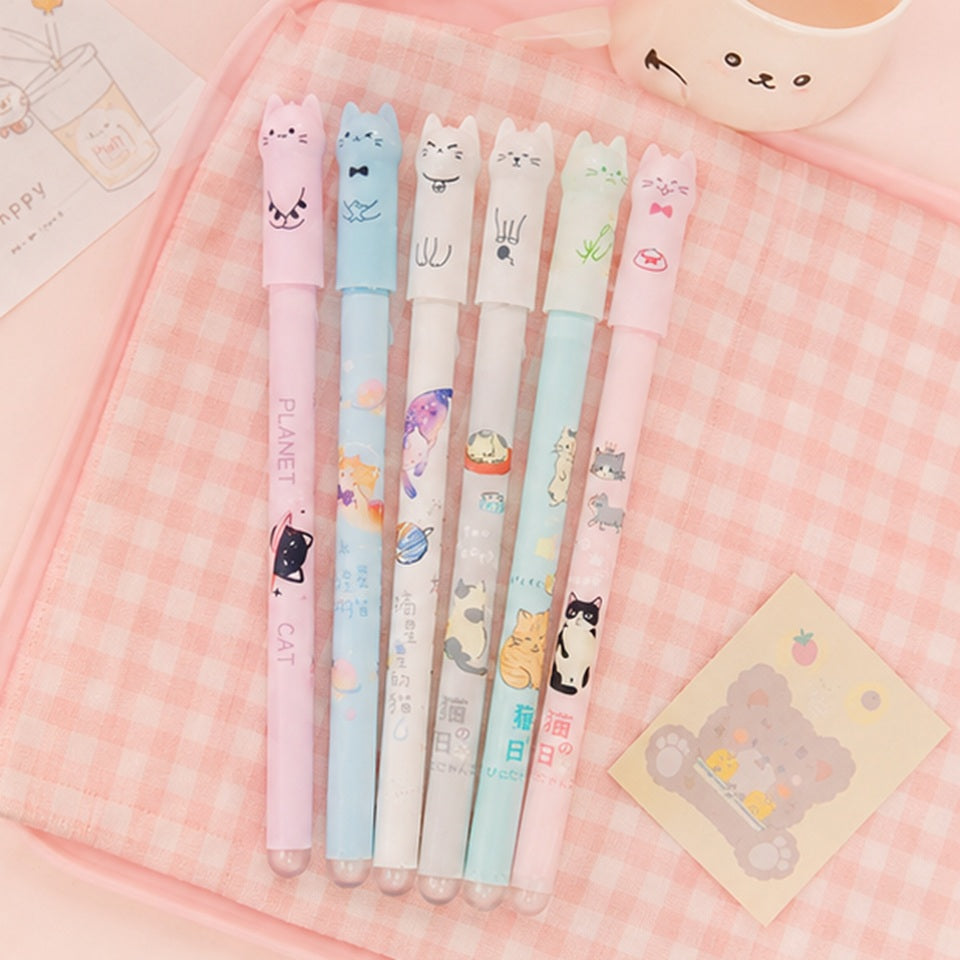 Stylos Gel Mignons à Têtes de Chat en Couleurs Pastel