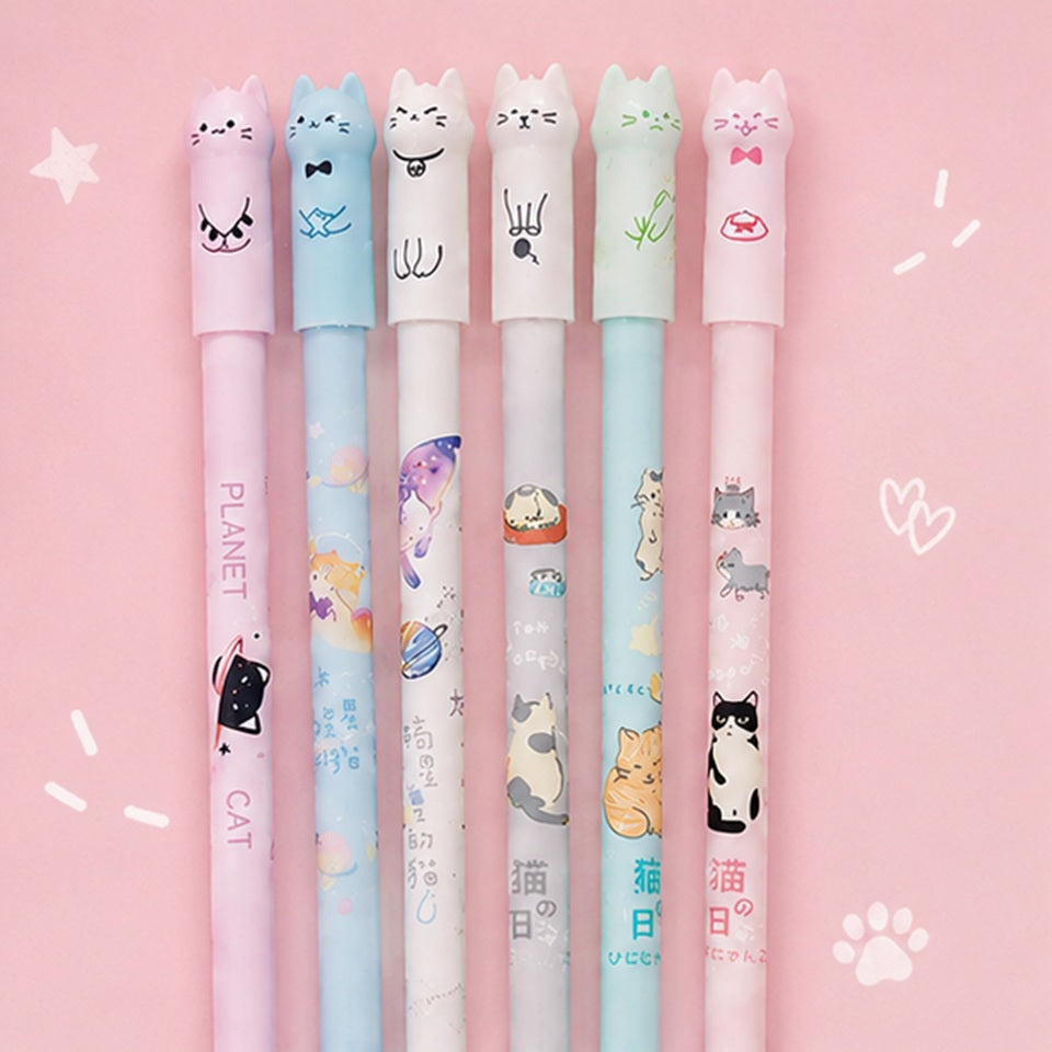 Stylos Gel Mignons à Têtes de Chat en Couleurs Pastel