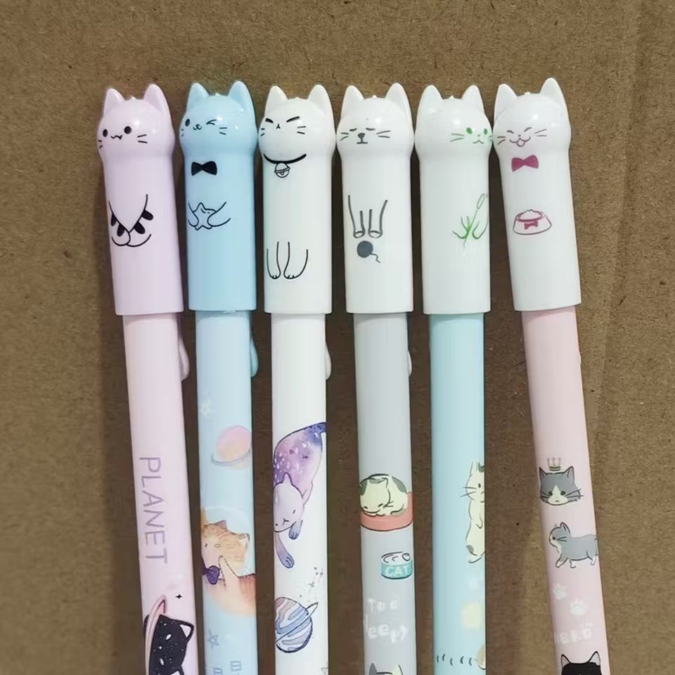 Stylos Gel Mignons à Têtes de Chat en Couleurs Pastel