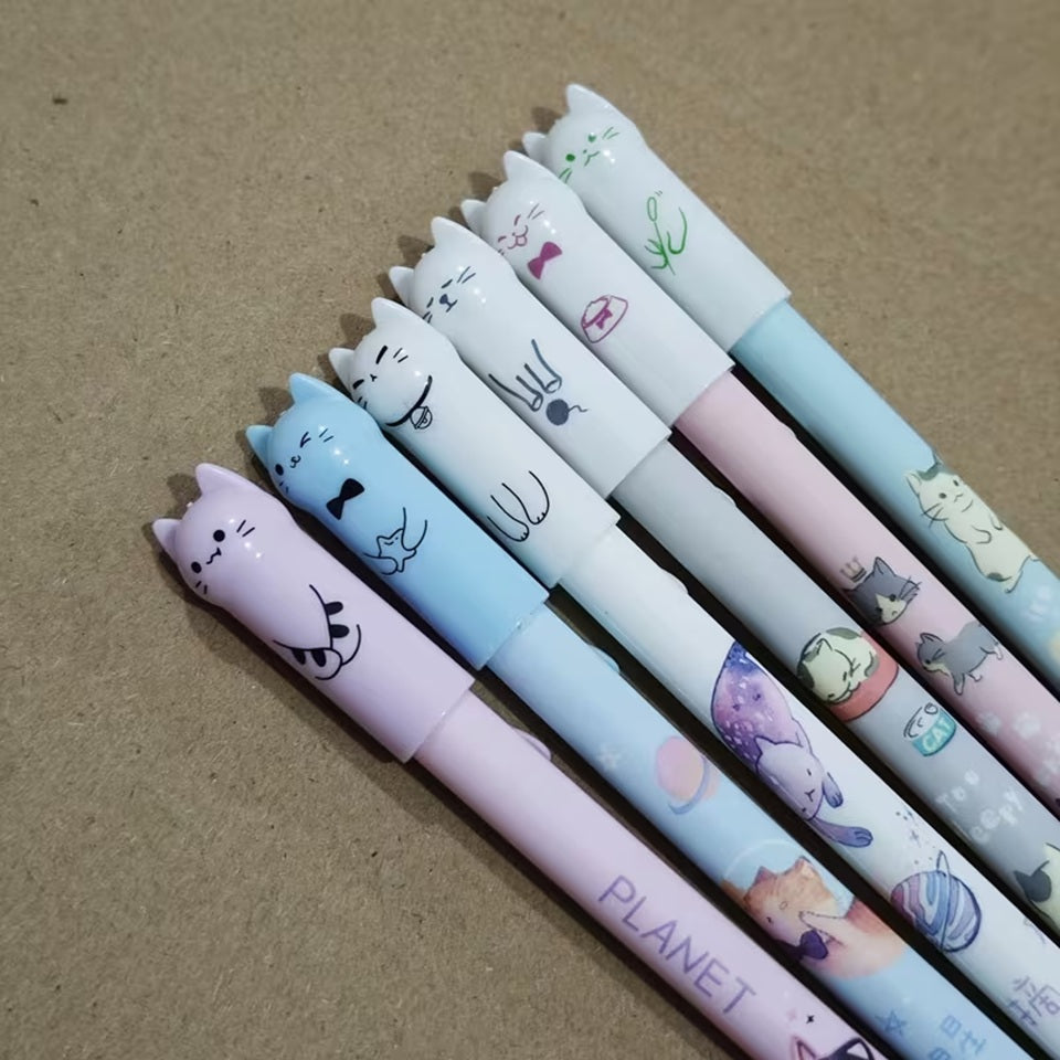 Stylos Gel Mignons à Têtes de Chat en Couleurs Pastel