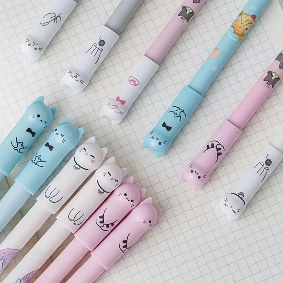 Stylos Gel Mignons à Têtes de Chat en Couleurs Pastel