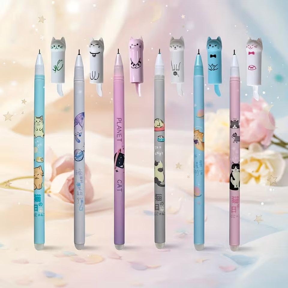 Stylos Gel Mignons à Têtes de Chat en Couleurs Pastel