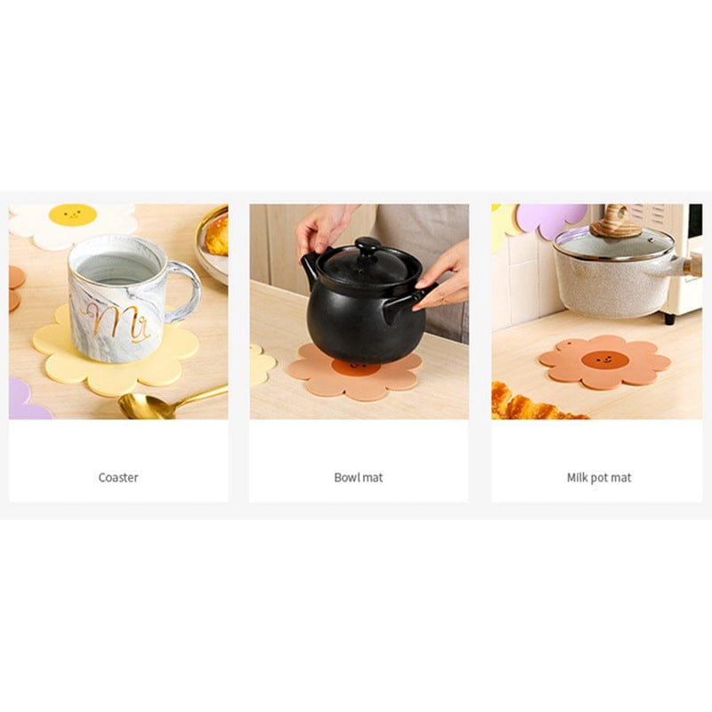 Sous-plat en Silicone Fleur Pastel à Visage Souriant