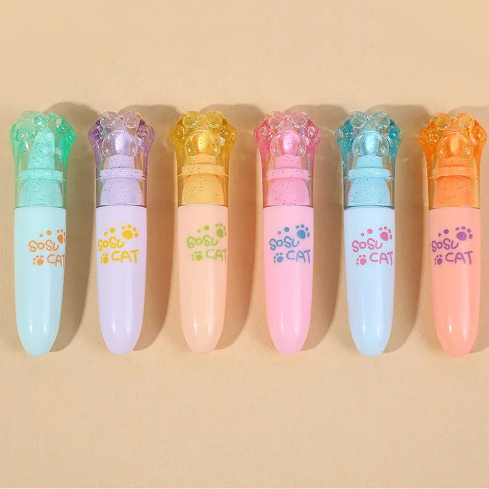 Lot de 6 Surligneurs Pattes de Chat
