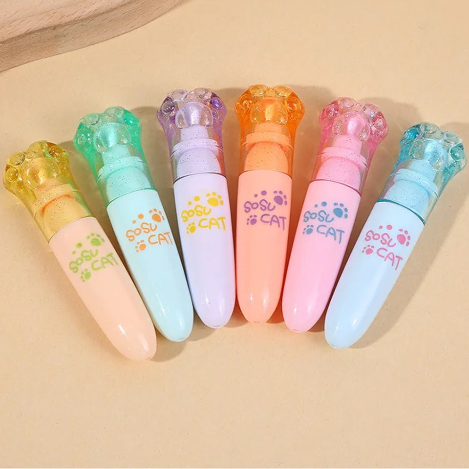 Lot de 6 Surligneurs Pattes de Chat