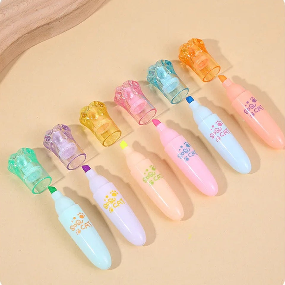 Lot de 6 Surligneurs Pattes de Chat