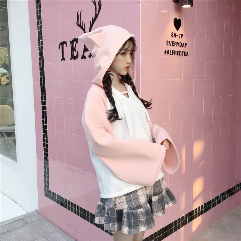 sweat kawaii chat japonais rose femme