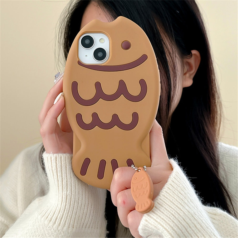Coque de Téléphone en Silicone Taiyaki avec Pendentif