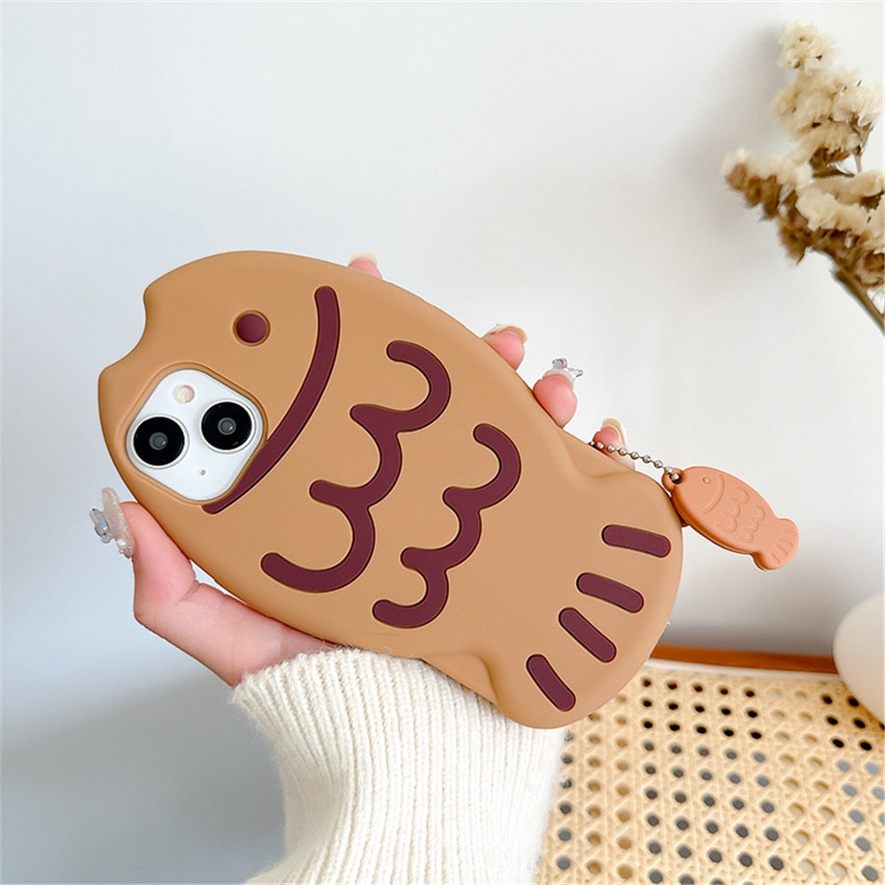 Coque de Téléphone en Silicone Taiyaki avec Pendentif
