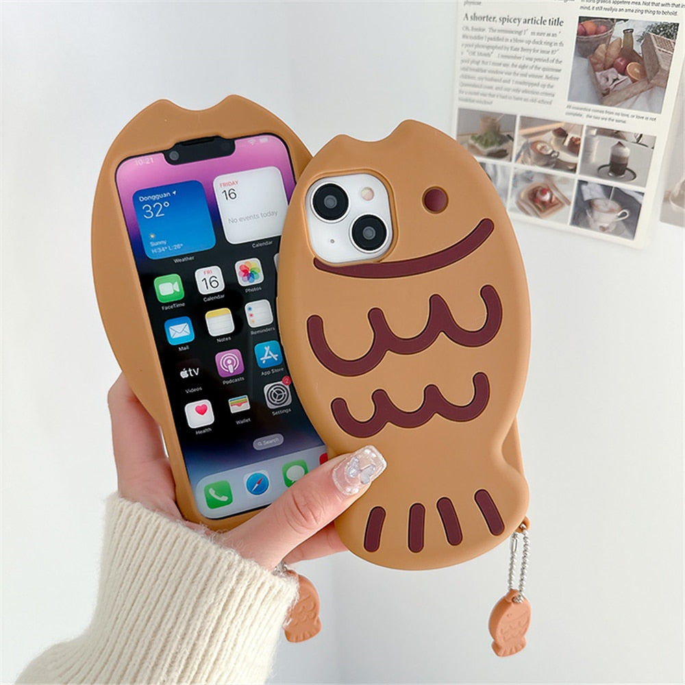 Coque de Téléphone en Silicone Taiyaki avec Pendentif