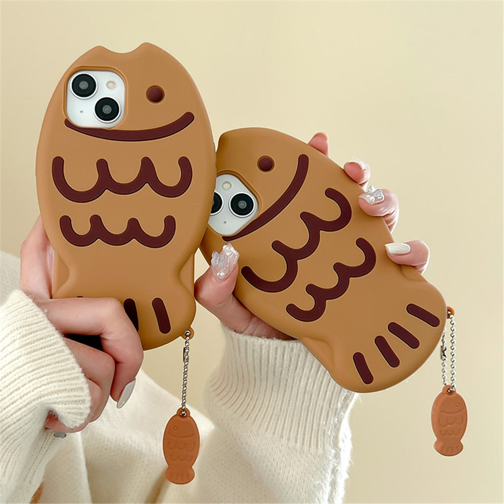 Coque de Téléphone en Silicone Taiyaki avec Pendentif