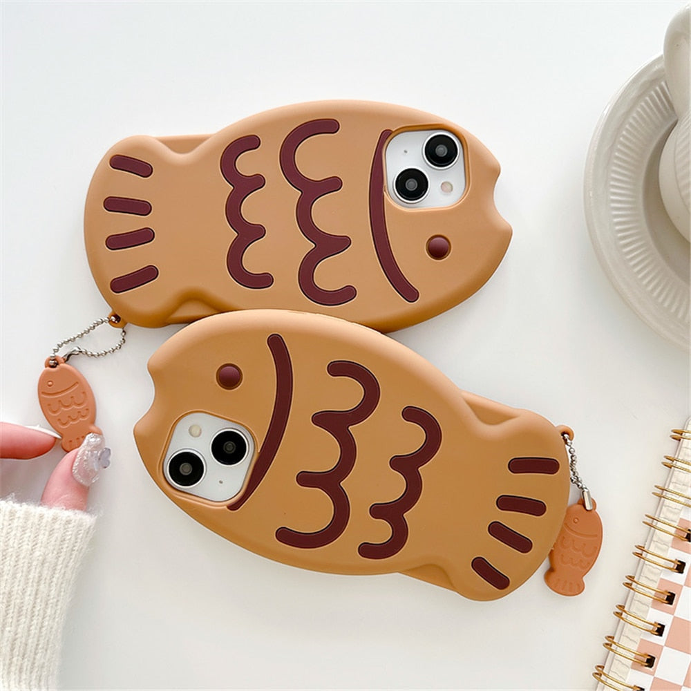 Coque de Téléphone en Silicone Taiyaki avec Pendentif
