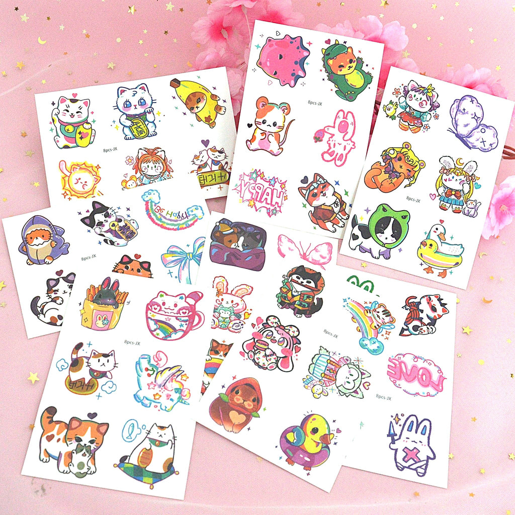 Lot de 6 Tatouages Éphémères Kawaii