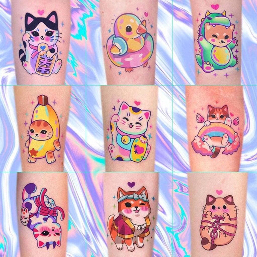 Lot de 6 Tatouages Éphémères Kawaii