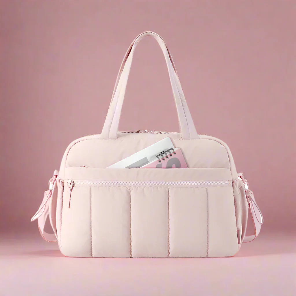 Sac Fourre-Tout Matelassé en Tissu Rose Pâle