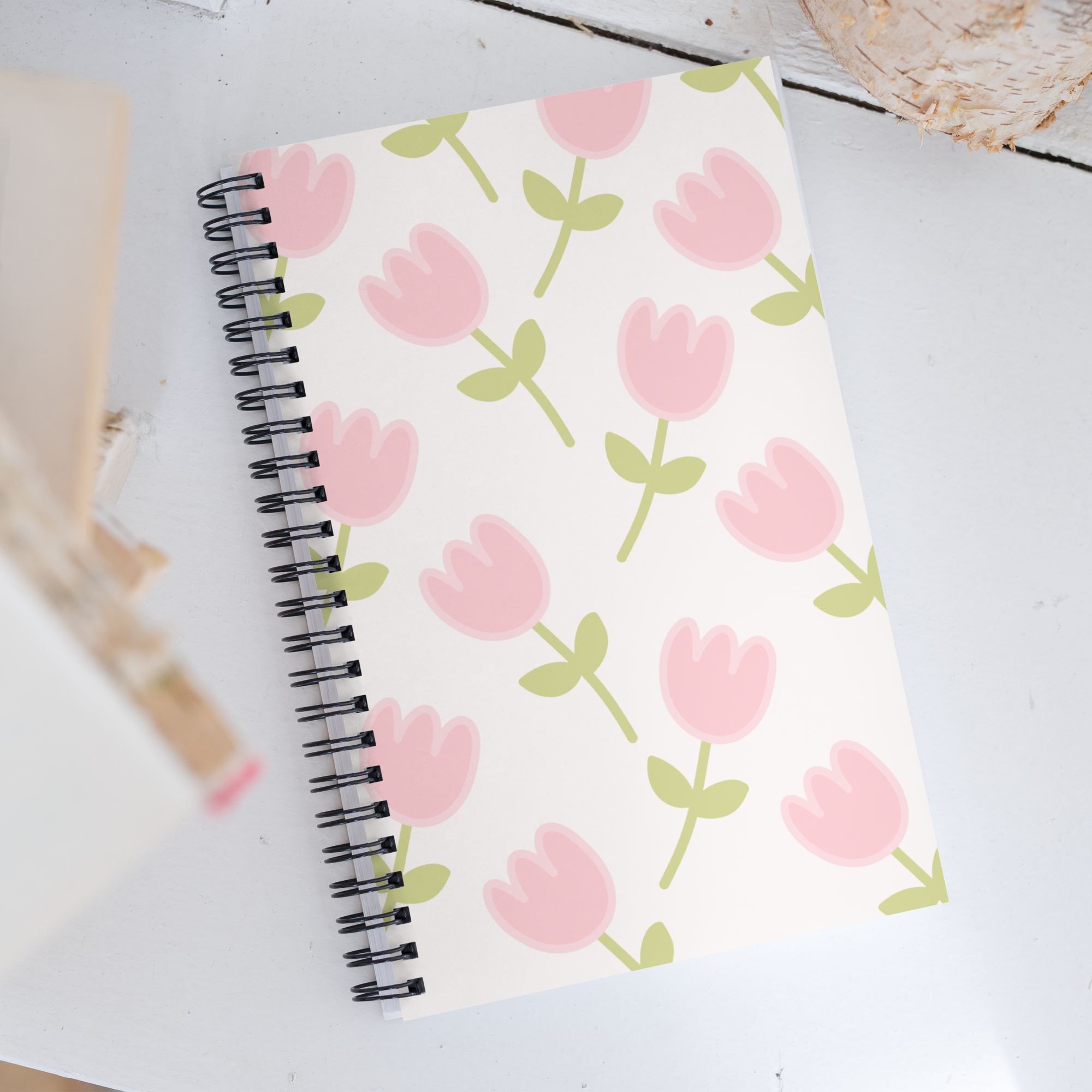 Cahier à Spirale à Motif de Tulipes Roses Mignonnes