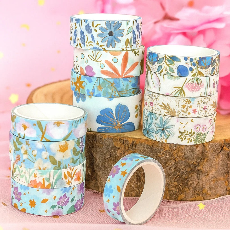 Lot de 2 Washi Tapes Bleus Fleuris